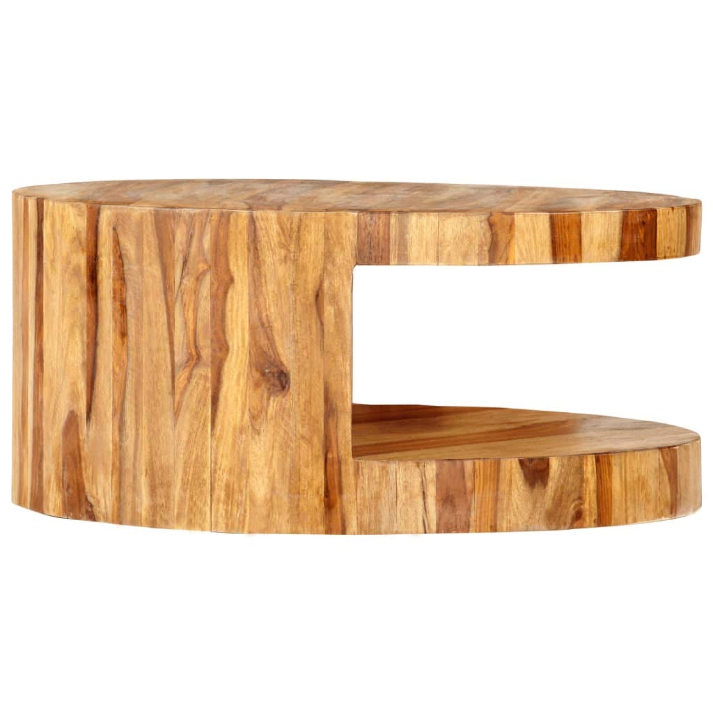 Solid Sheesham Wood Round Coffee Table with Storage Shelf X697