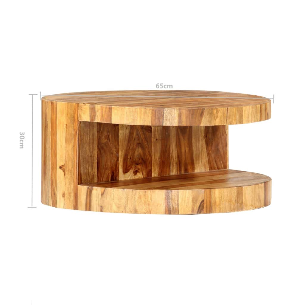 Solid Sheesham Wood Round Coffee Table with Storage Shelf X697