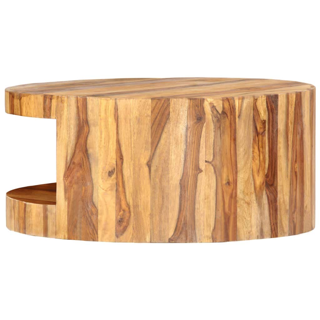 Solid Sheesham Wood Round Coffee Table with Storage Shelf X697