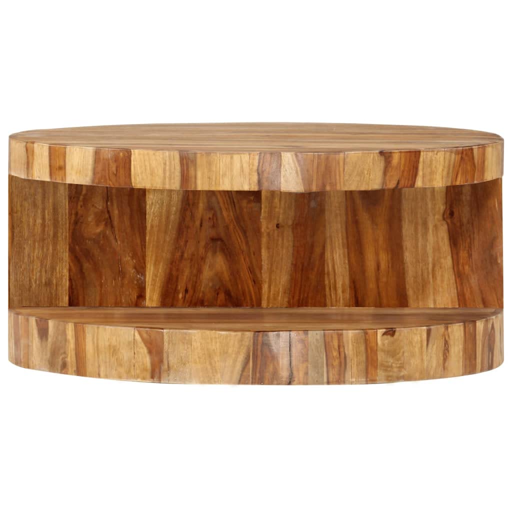 Solid Sheesham Wood Round Coffee Table with Storage Shelf X697