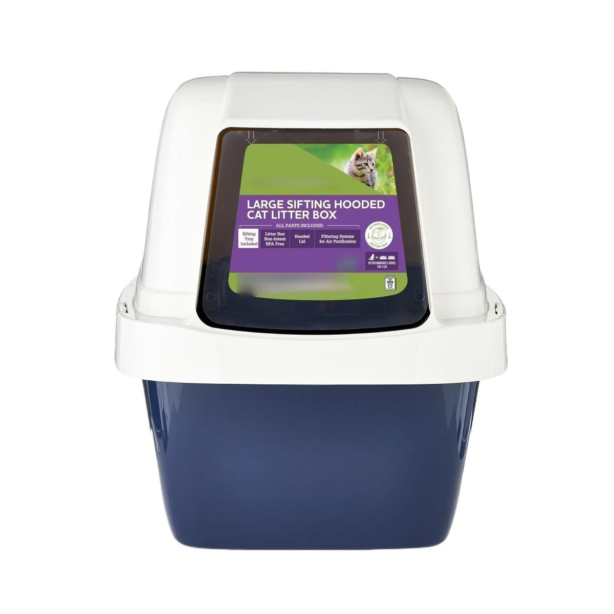 Blue Hooded Enclosed Cat Litter Box with Pan & Odor Filter A1095