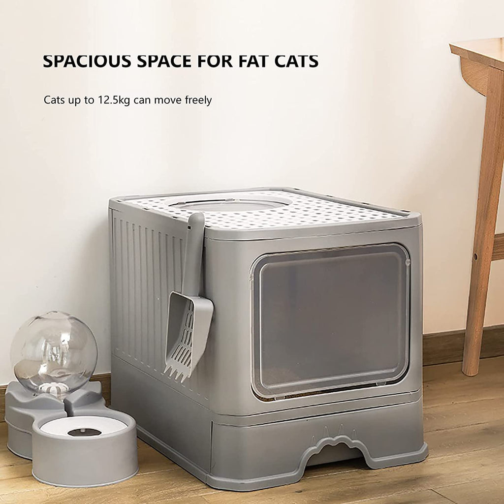 Foldable Top Entry Cat Litter Box with Lid and Scoop A969453