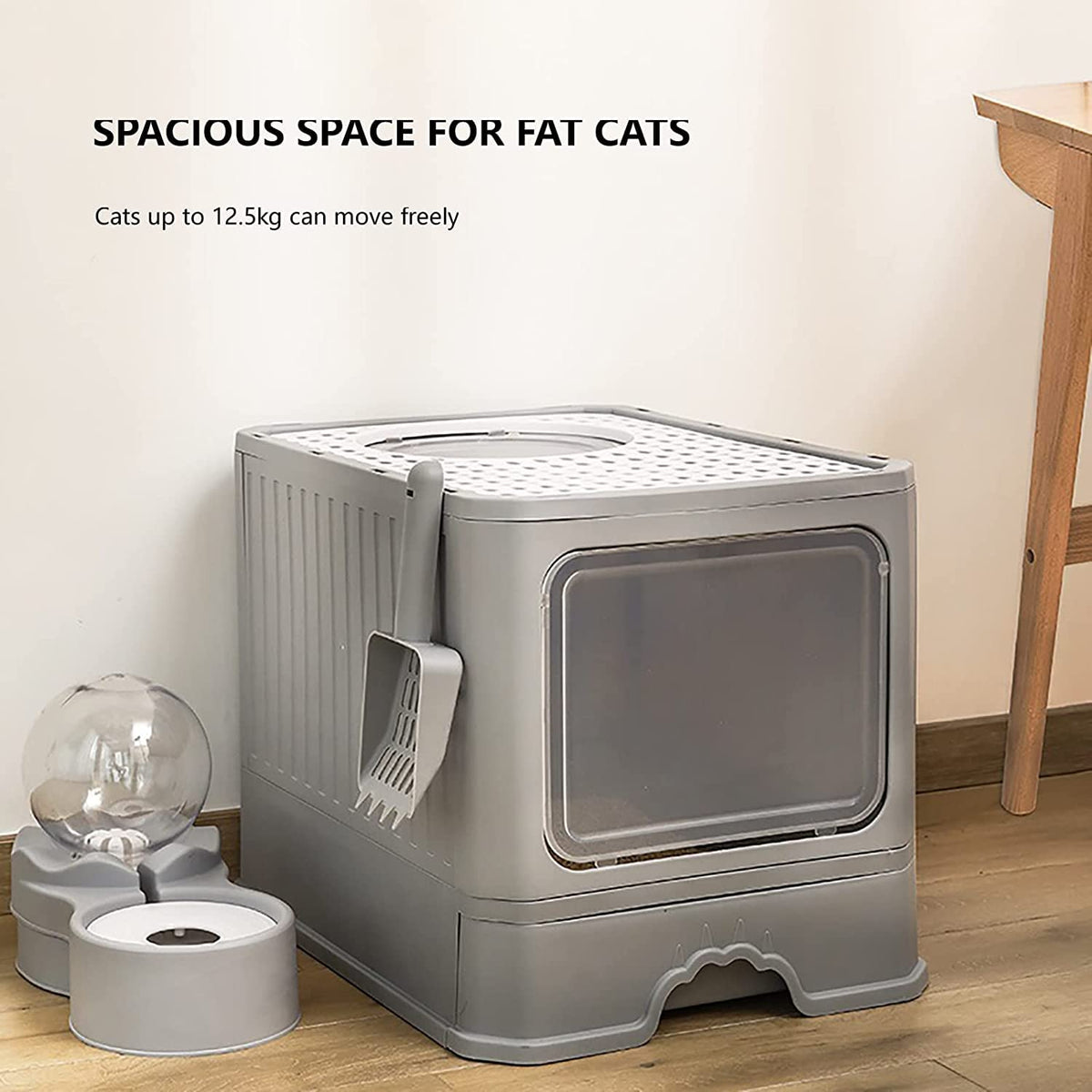 Foldable Top Entry Cat Litter Box with Lid and Scoop A969453