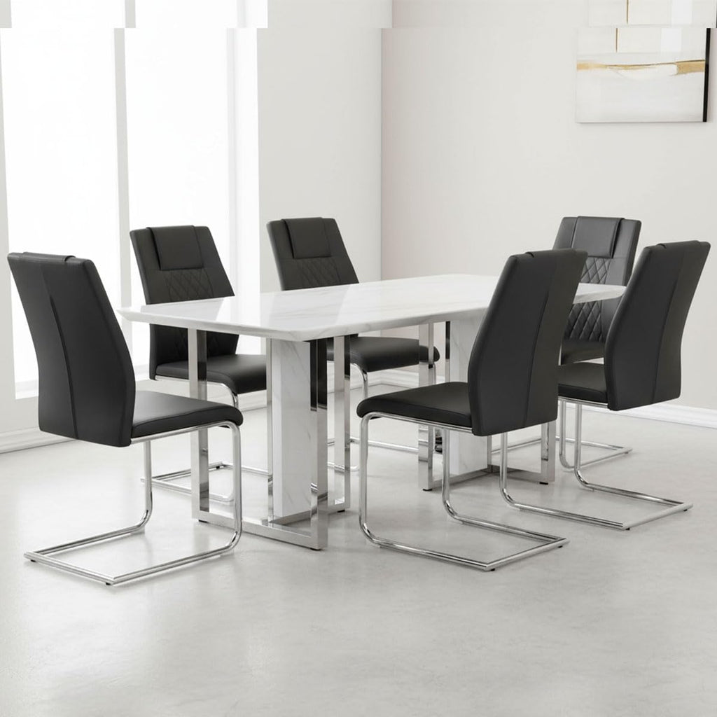 Black Faux Leather Dining Chairs Set 6 Q291