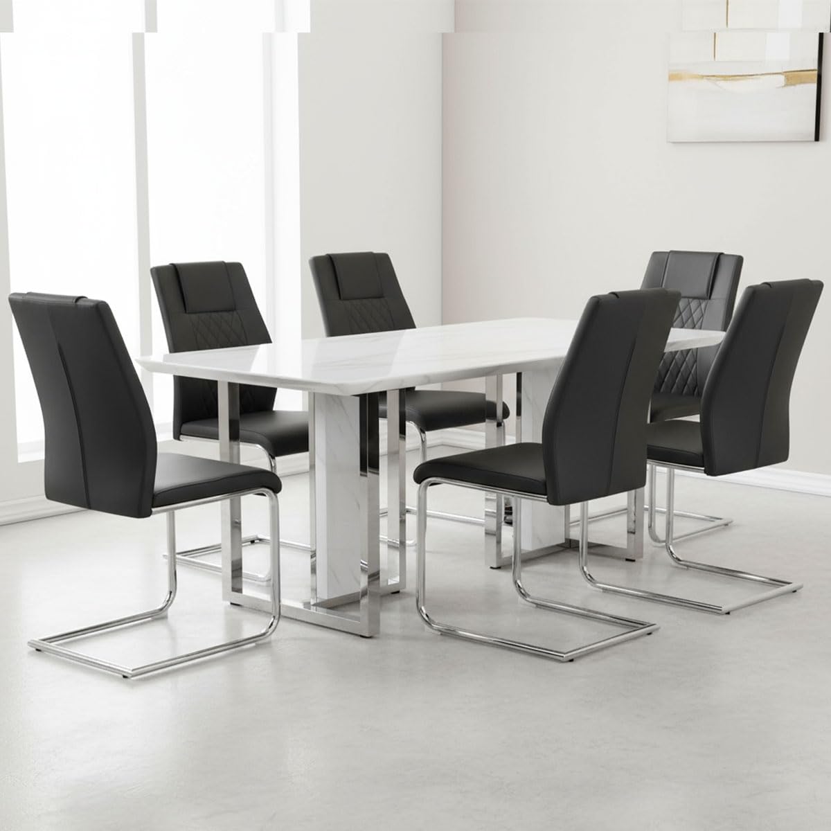 Black Faux Leather Dining Chairs Set 6 Q291