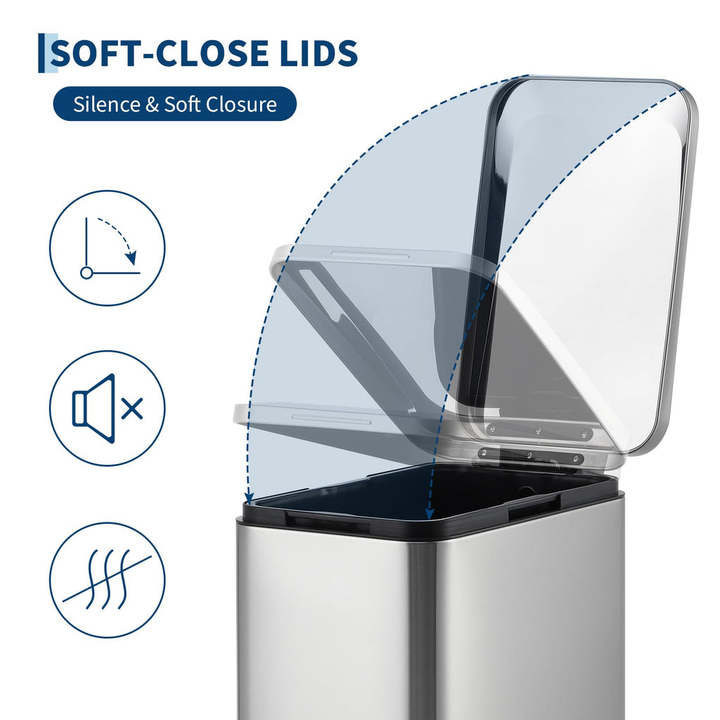 50L Slim Stainless Steel Step Trash Can with Soft-Close Lid J331
