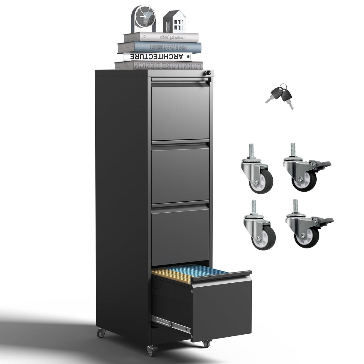 4-Drawer Mobile File Cabinet with Lock and Wheels I394550