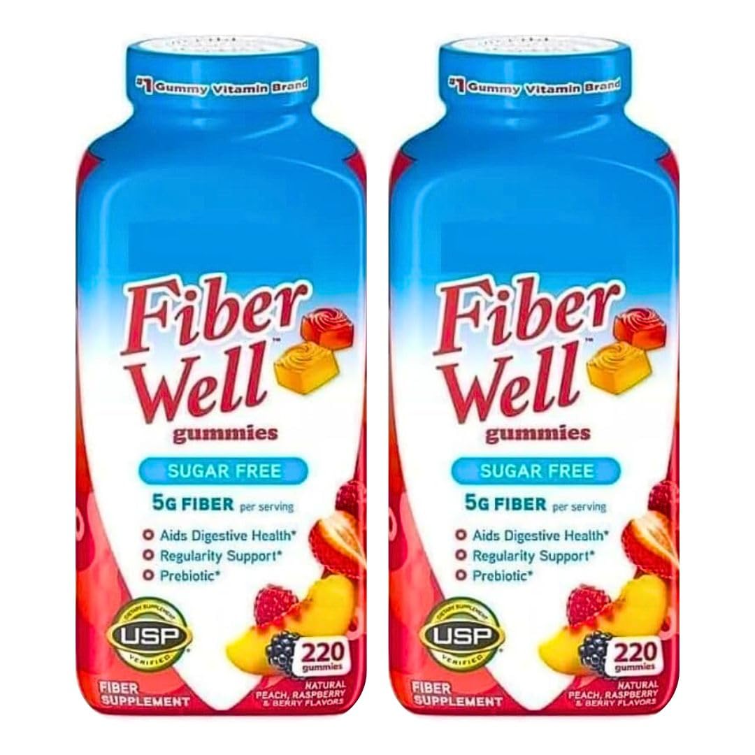 Sugar Free Peach Raspberry BlackBerry Fiber Gummies 220 Count 2 Pack N8195