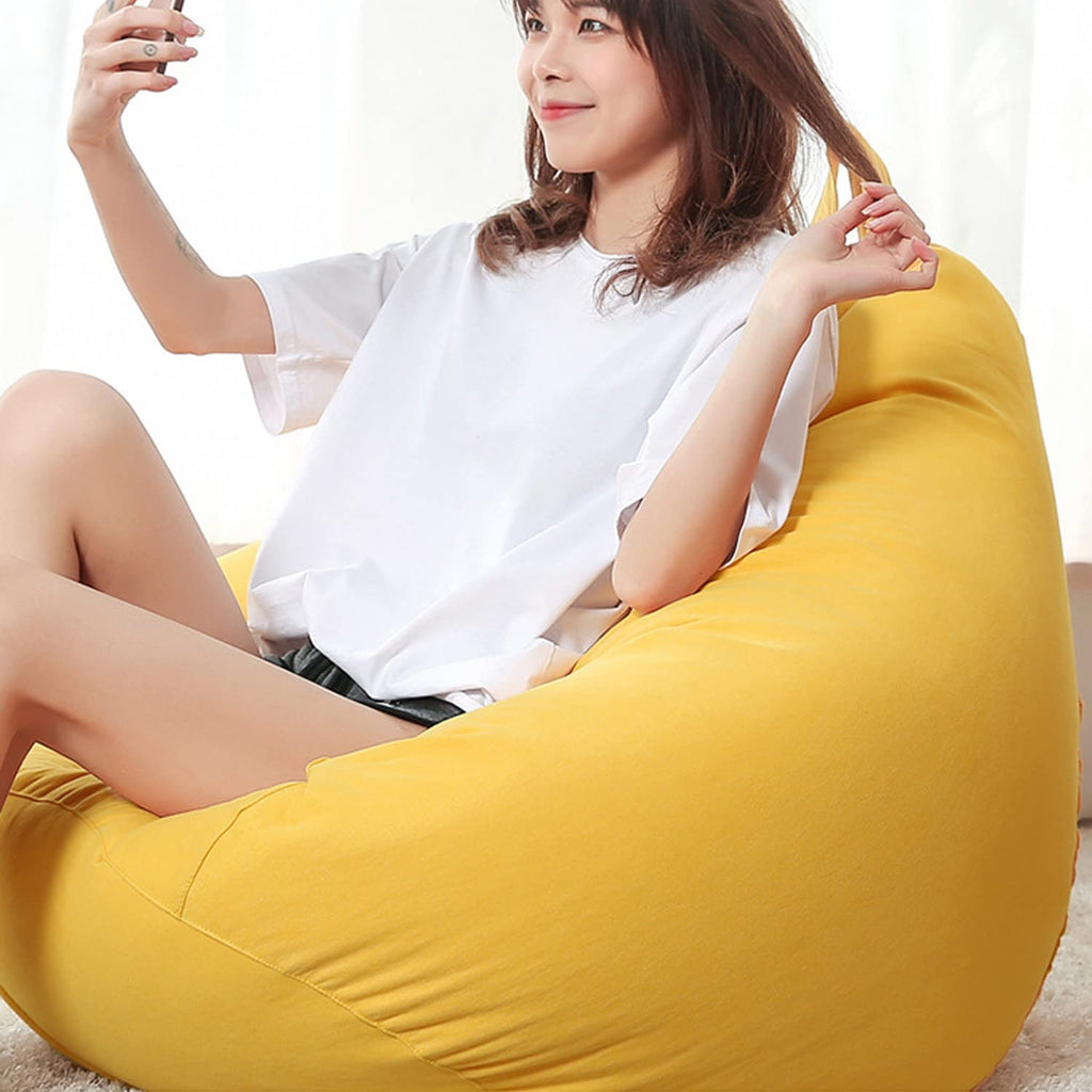 Yellow Bean Bag Chair Cover Only Washable Stuffed Animal Storage 90x110cm Z700406