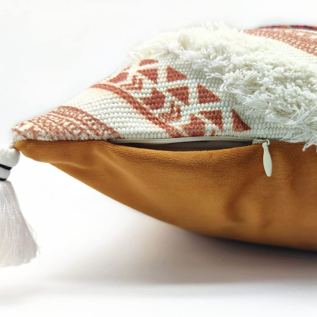 Boho Decorative Throw Pillow Cover with Tassels Fringe 18''x18'' H4792