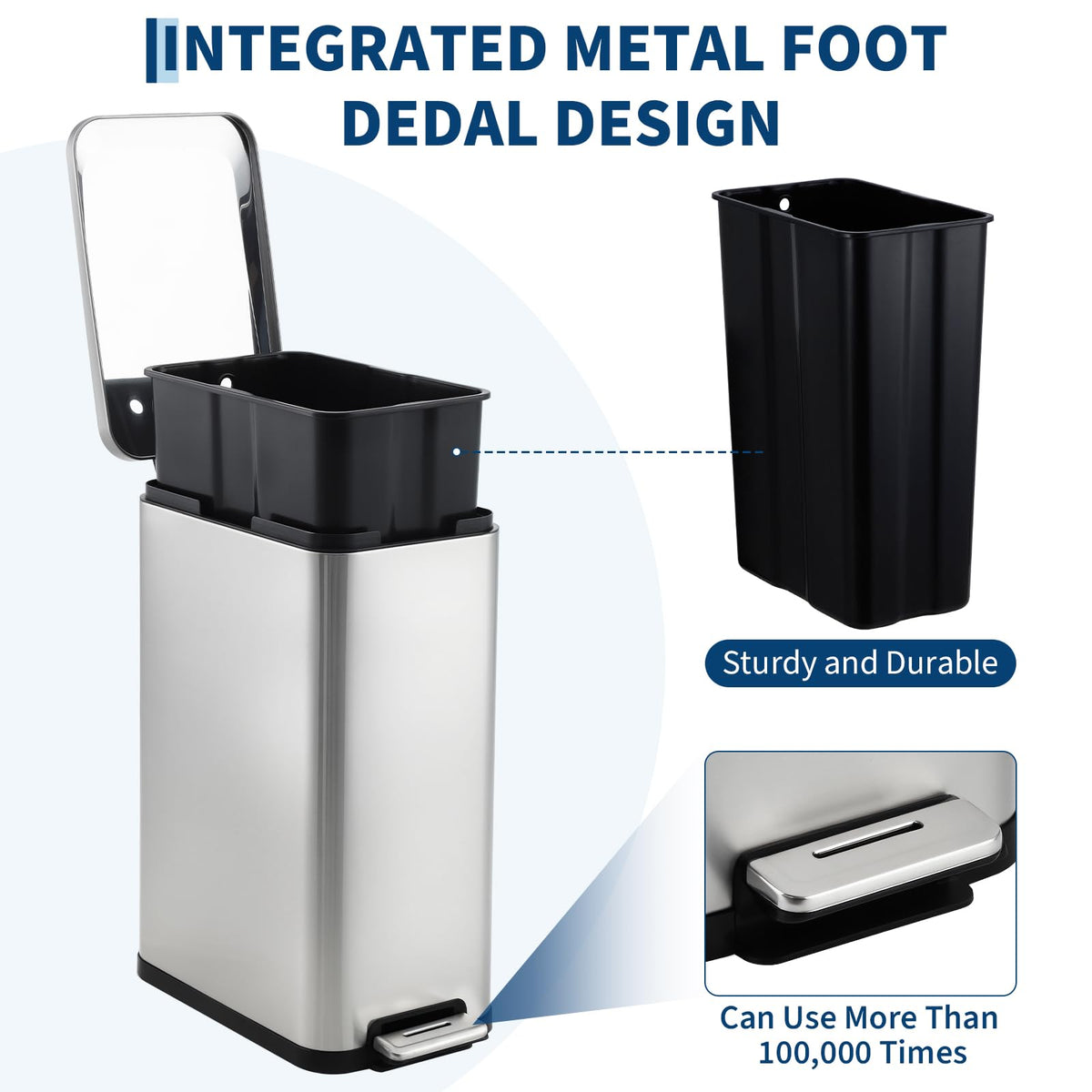 50L Slim Stainless Steel Step Trash Can with Soft-Close Lid J331