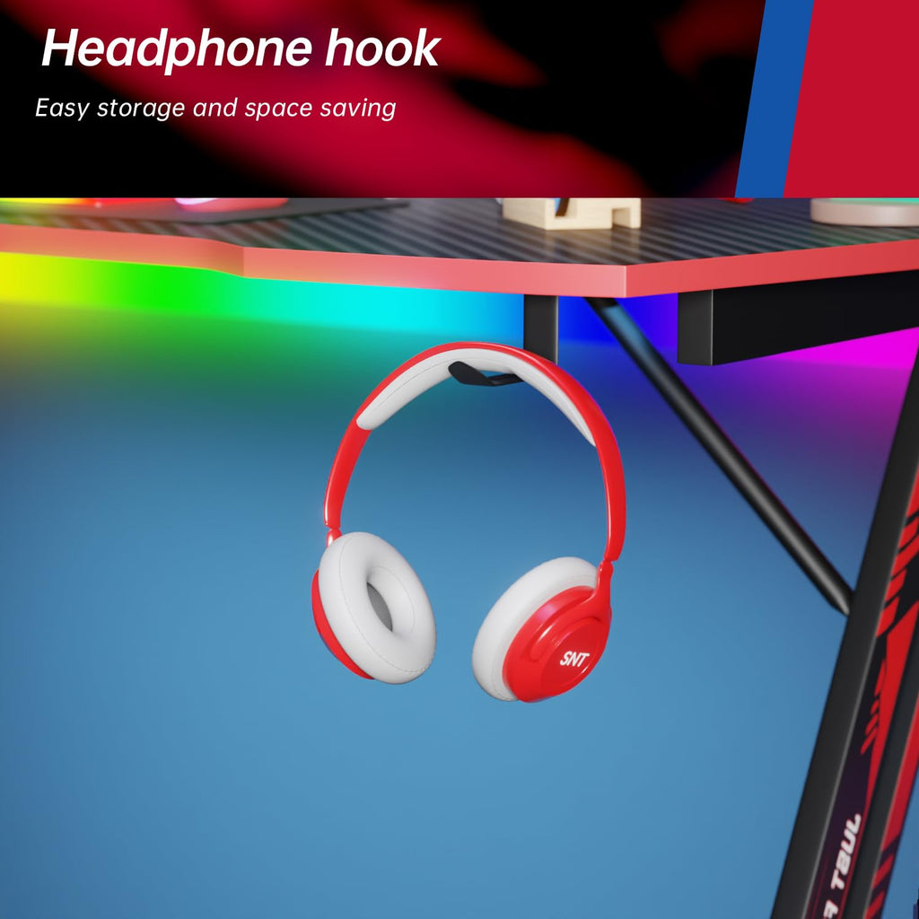 47.2 Inch Z Shaped Carbon Fiber Gaming Desk with Headphone Hook L2196
