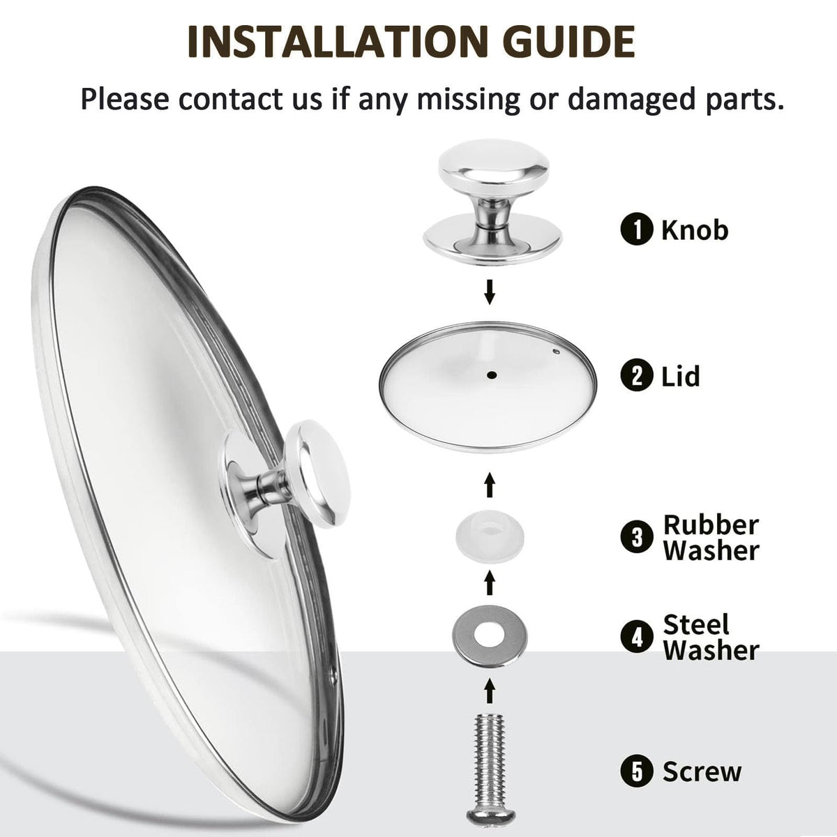 Glass Lids for Frying Pans, Pots, Cast Iron Pans B958