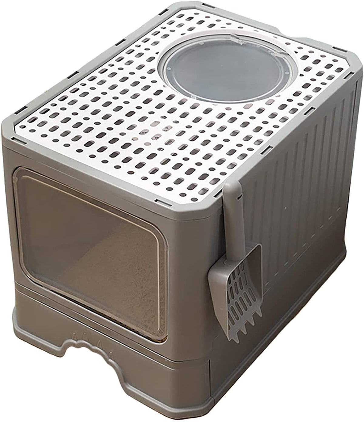 Foldable Top Entry Cat Litter Box with Lid and Scoop A969453