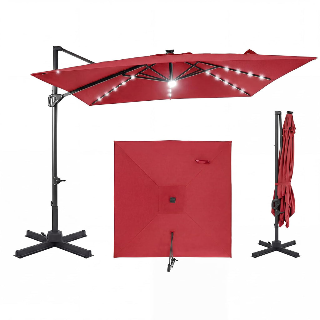 10ft Solar LED Patio Umbrella with Aluminum Pole D125623