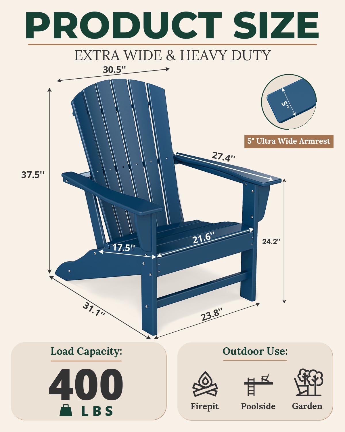 Oversized Adirondack Chairs Set of 2 Blue F610