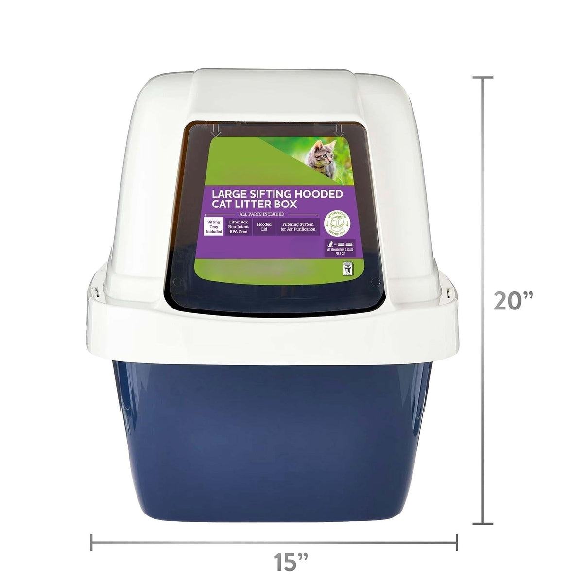 Blue Hooded Enclosed Cat Litter Box with Pan & Odor Filter A1095