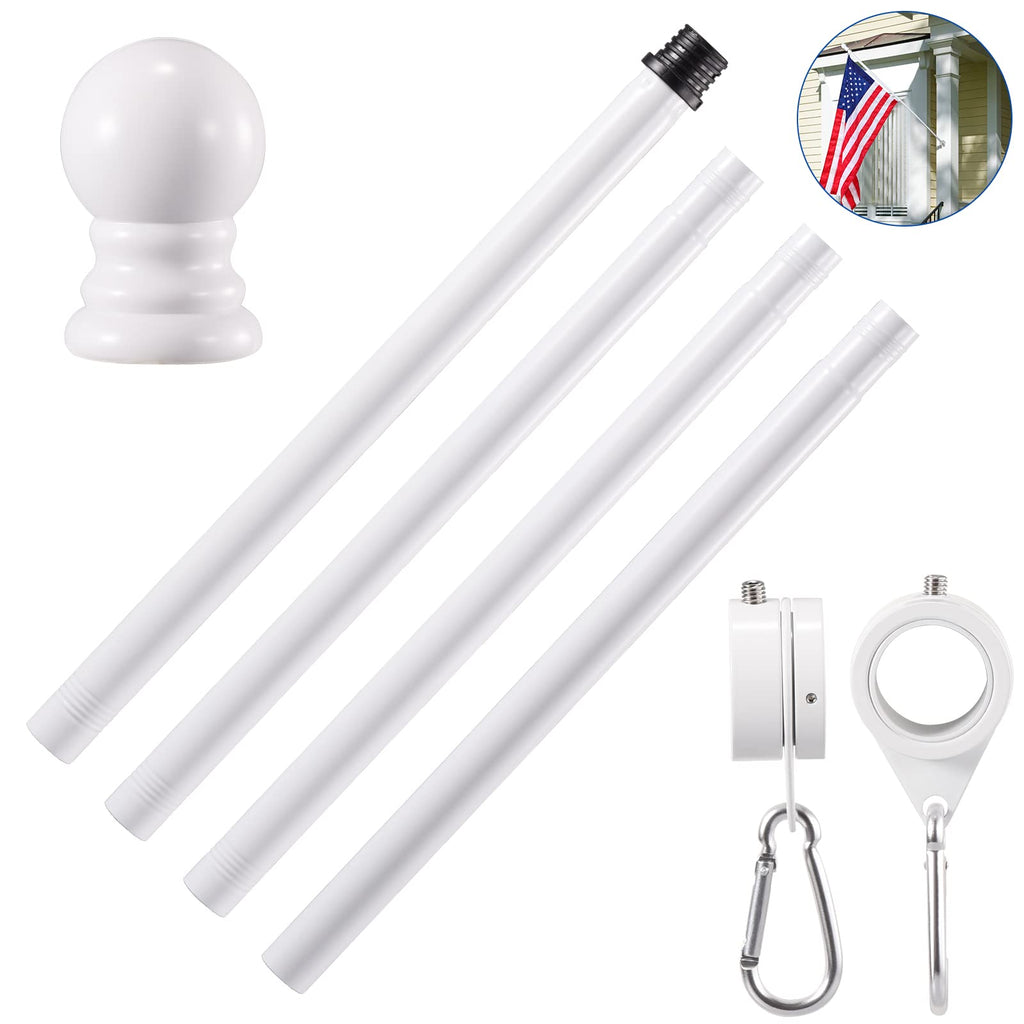 White 5 FT Stainless Steel Wall Mount Flag Pole Kit with 360° Rotating Rings M214778