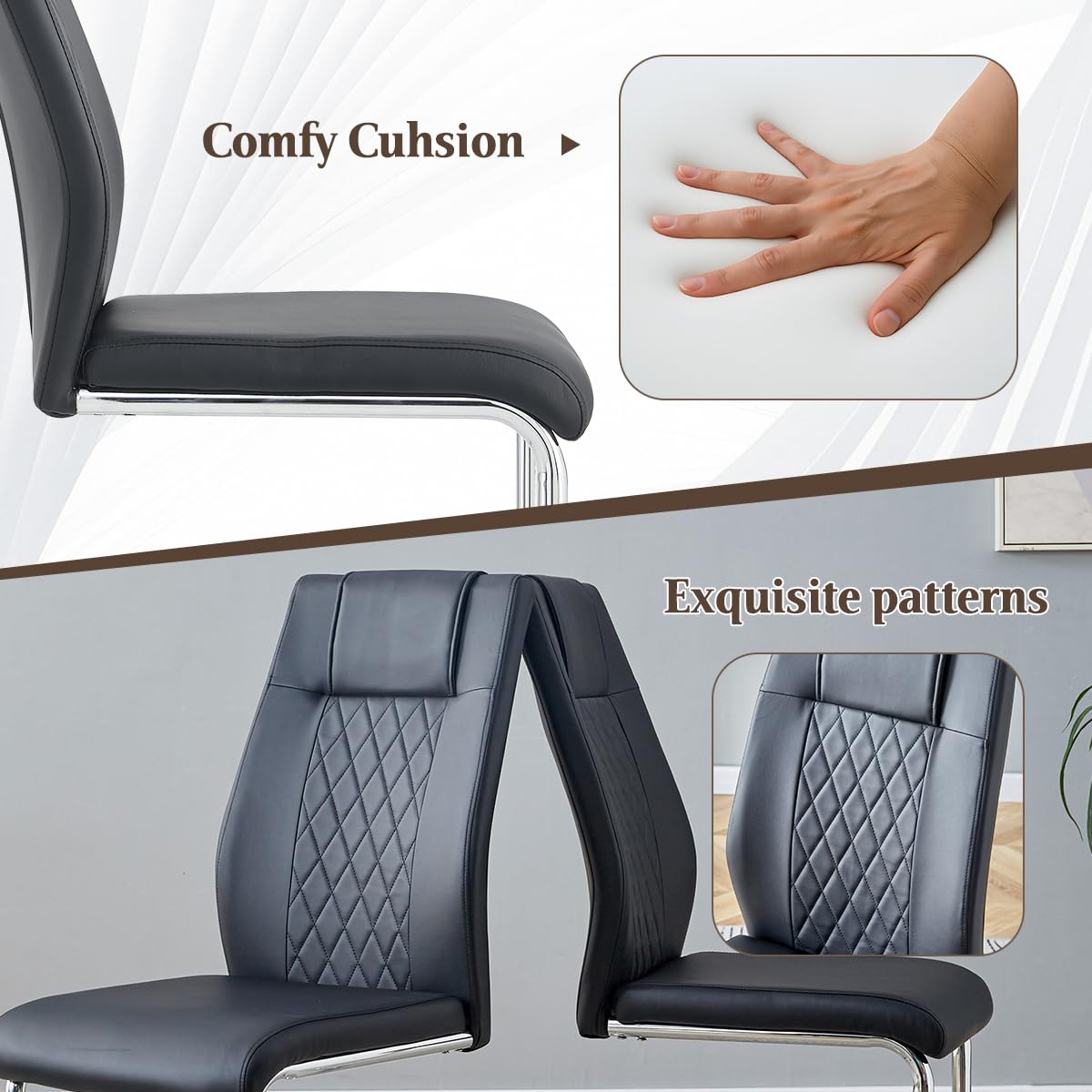 Black Faux Leather Dining Chairs Set 6 Q291