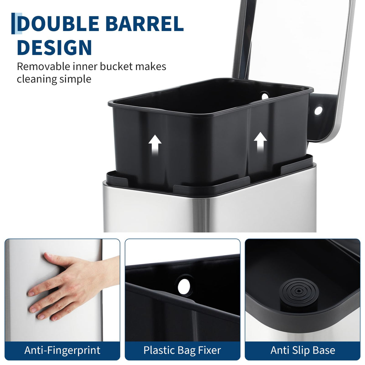 50L Slim Stainless Steel Step Trash Can with Soft-Close Lid J331