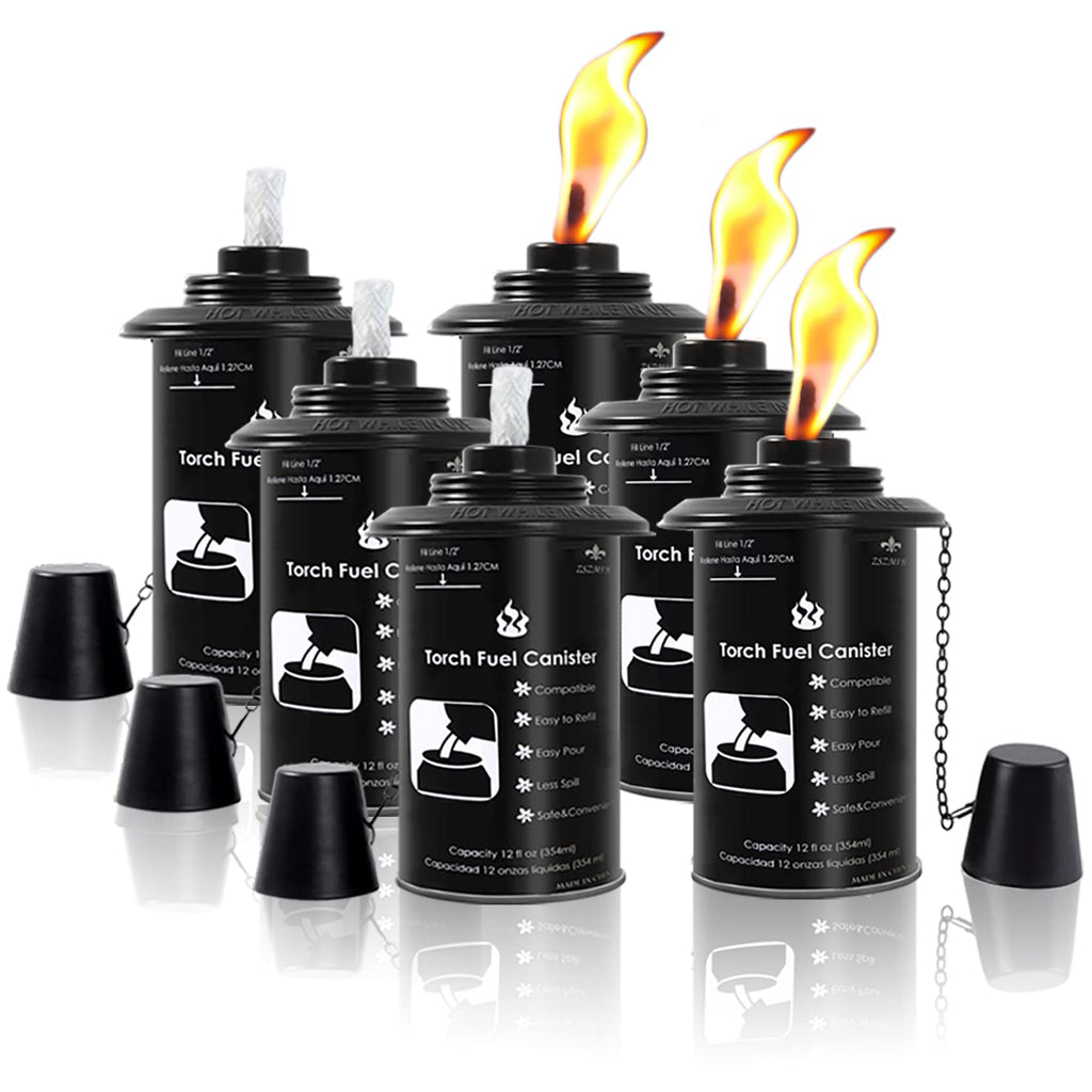 6 Pack 12 oz Refillable Torch Canisters with Wicks and Covers C909