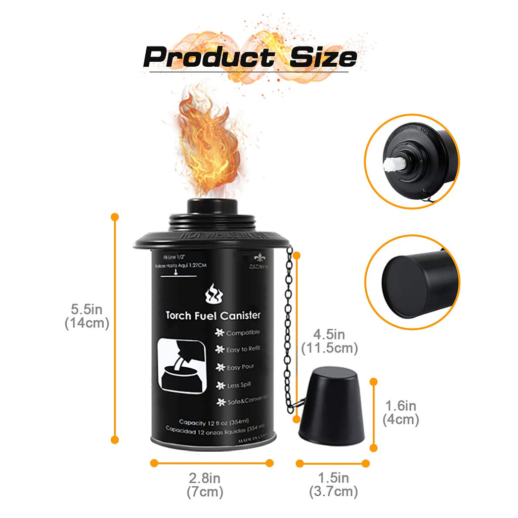 6 Pack 12 oz Refillable Torch Canisters with Wicks and Covers C909