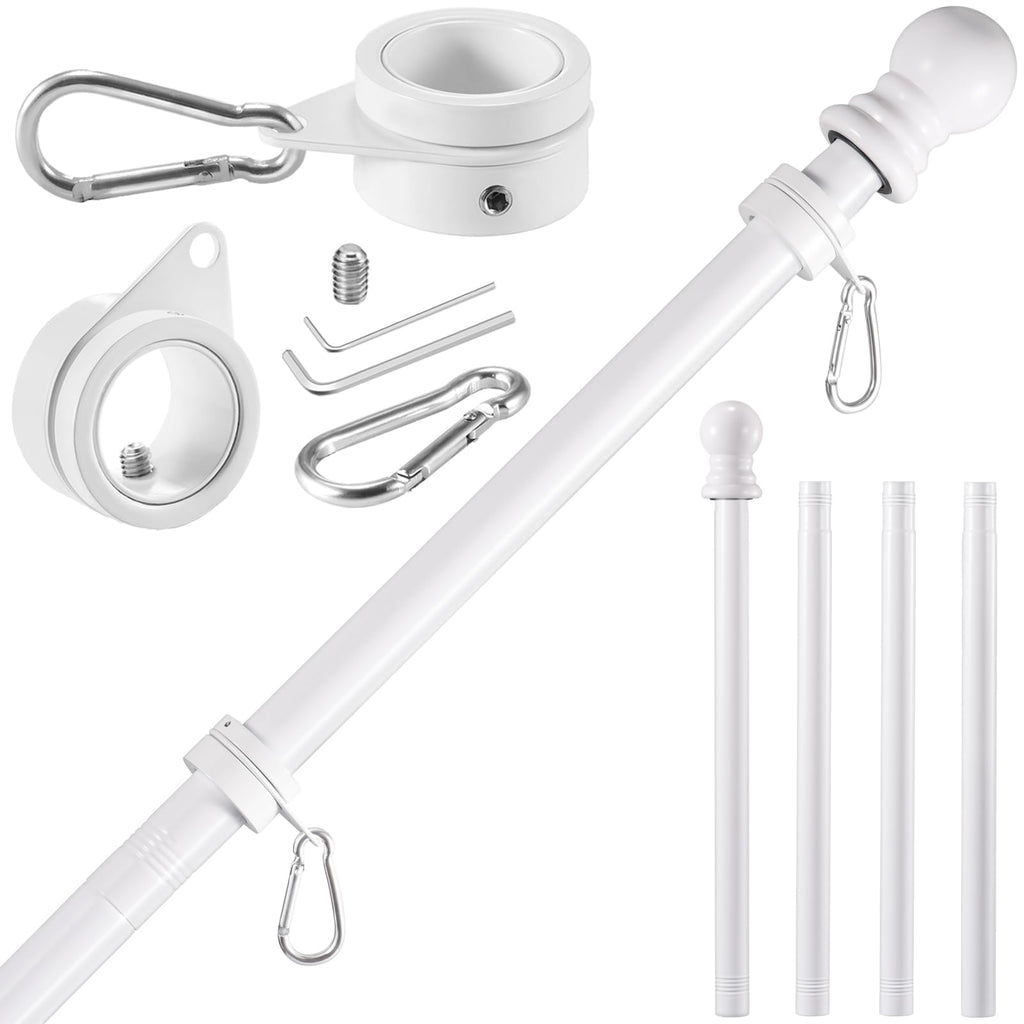 White 5 FT Stainless Steel Wall Mount Flag Pole Kit with 360° Rotating Rings M214778