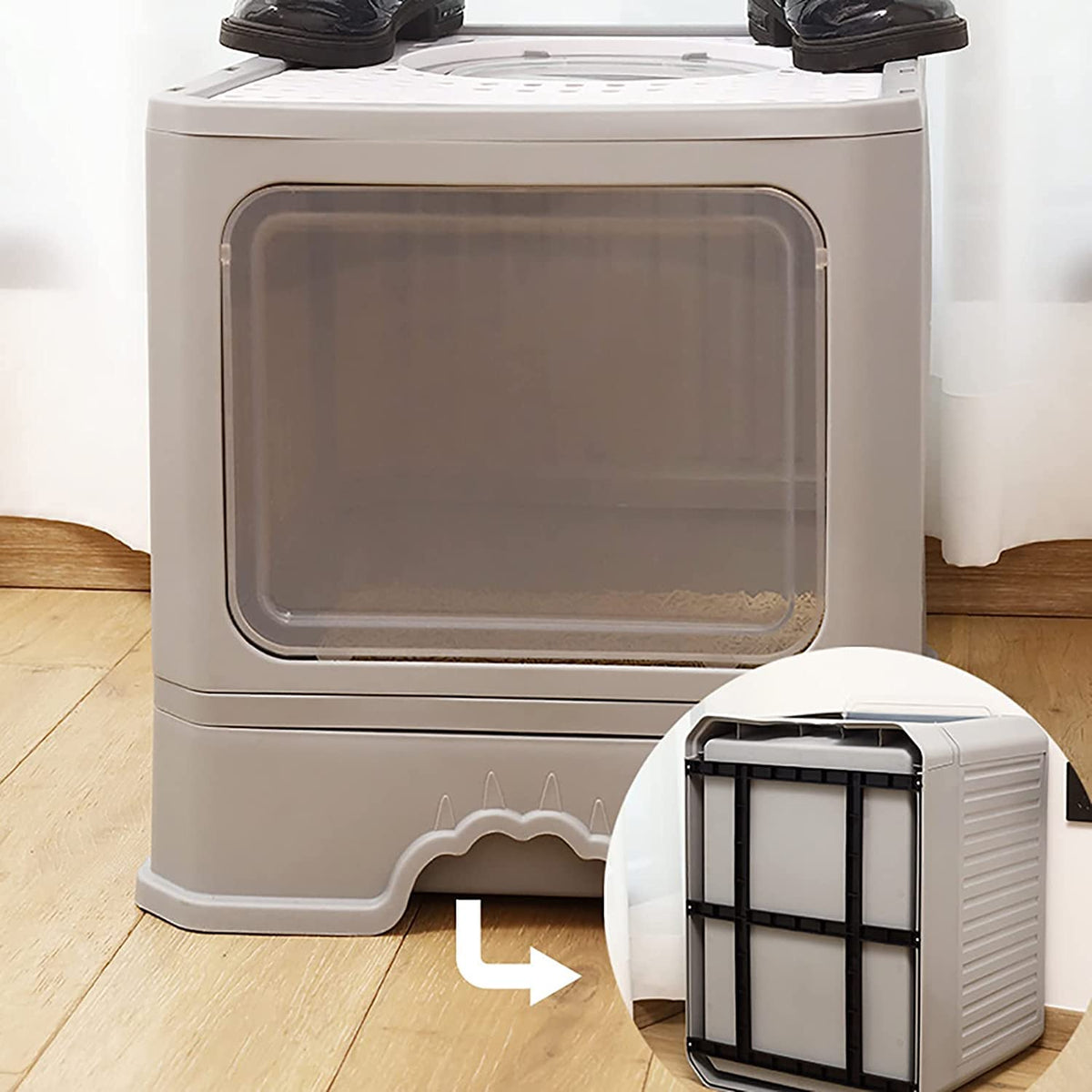 Foldable Top Entry Cat Litter Box with Lid and Scoop A969453
