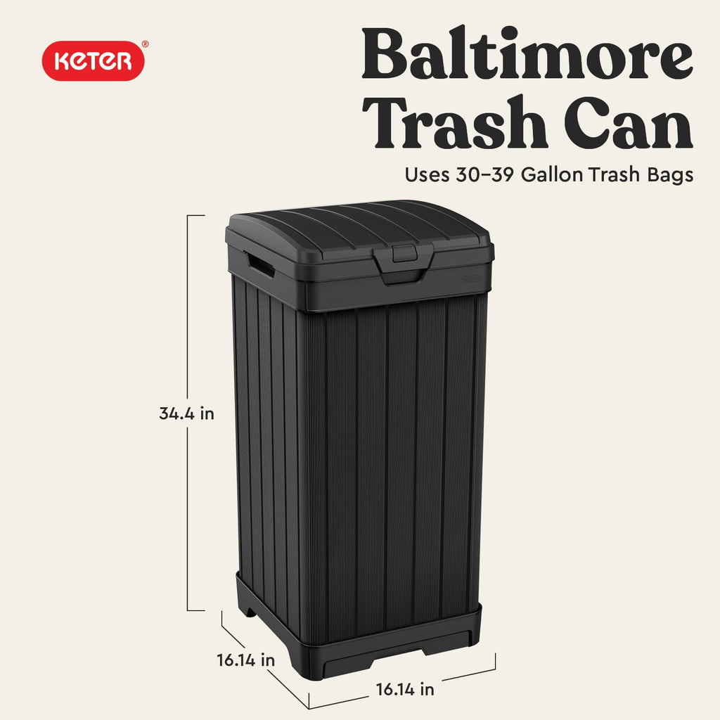 Black 38 Gallon Outdoor Trash Can with Lid and Drip Tray A3131