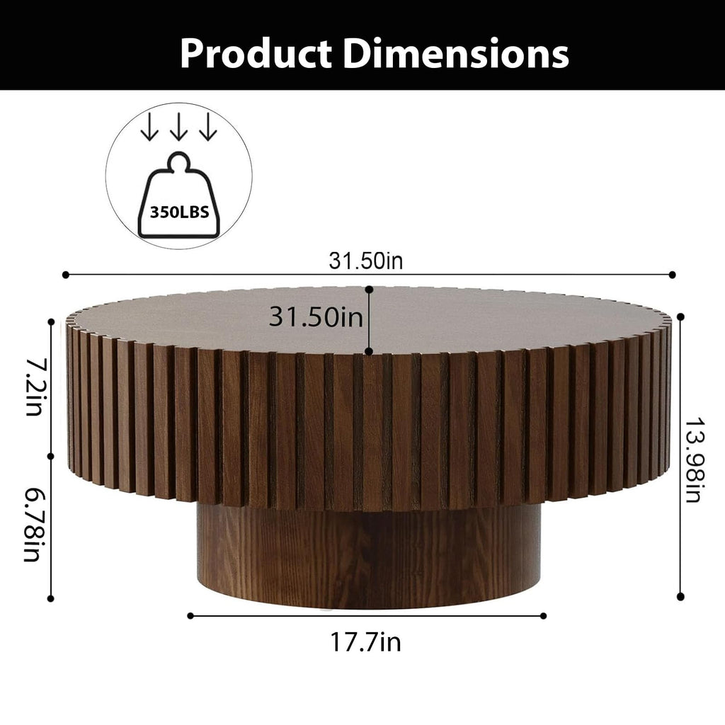 Round Fluted Drum Coffee Table with Pedestal Base E1966