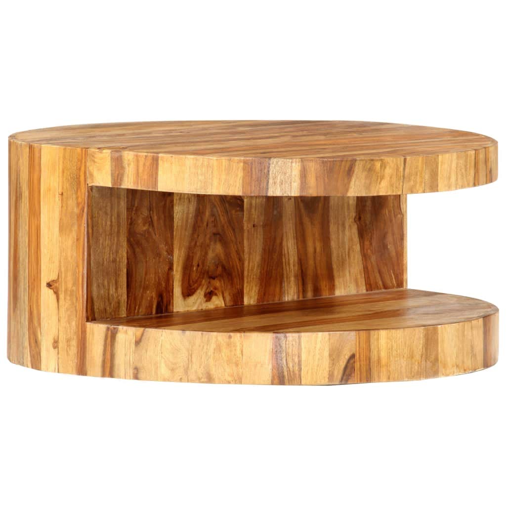 Solid Sheesham Wood Round Coffee Table with Storage Shelf X697