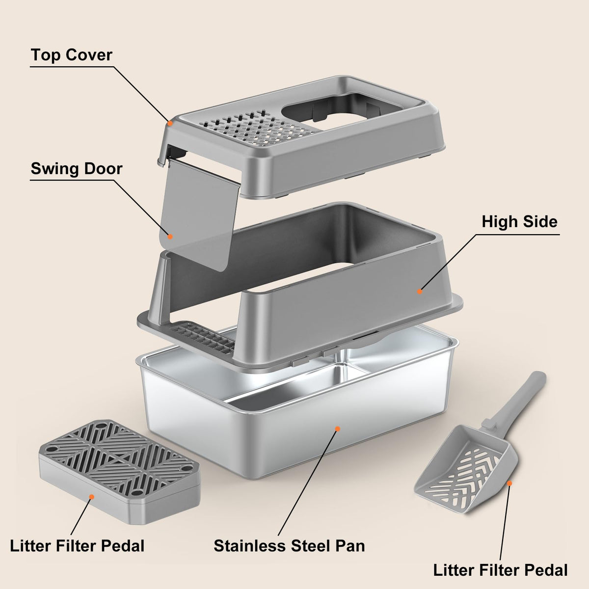 Extra Large Stainless Steel Litter Box with Lid G530