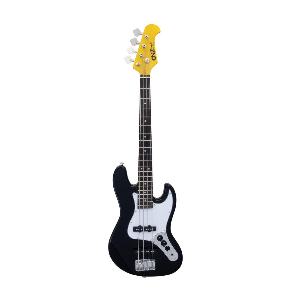Black Mini Electric Bass Guitar with Maple Neck, Rosewood Fingerboard & White Pickguard C12498