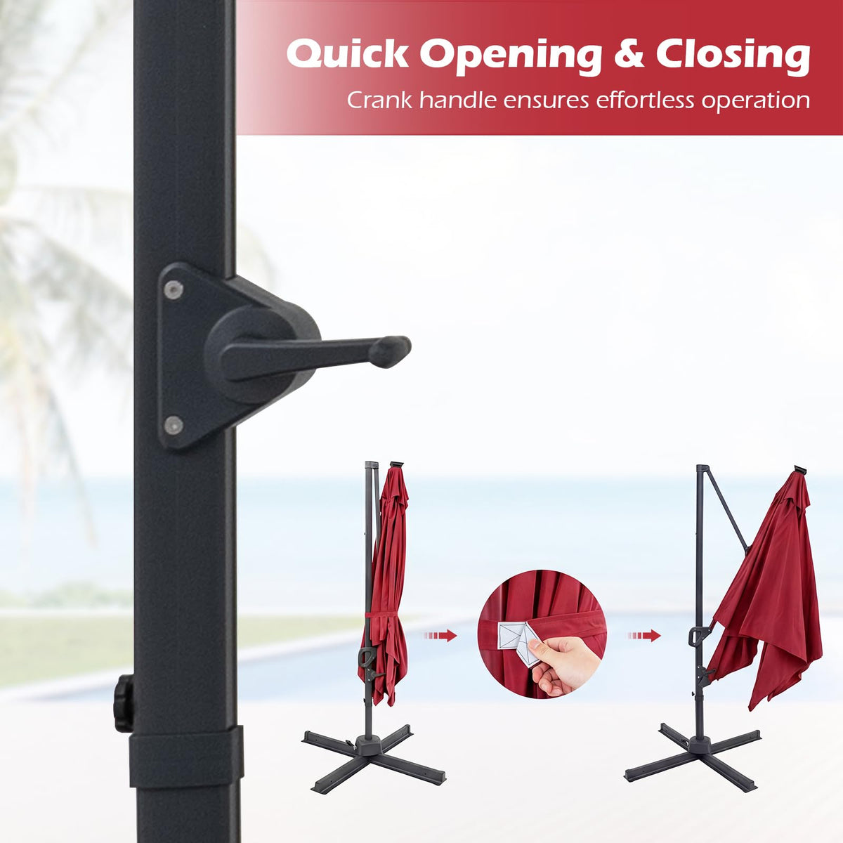 10ft Solar LED Patio Umbrella with Aluminum Pole D125623