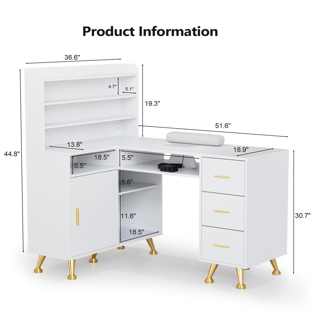 L Shaped Manicure Table with Dust Collector U563