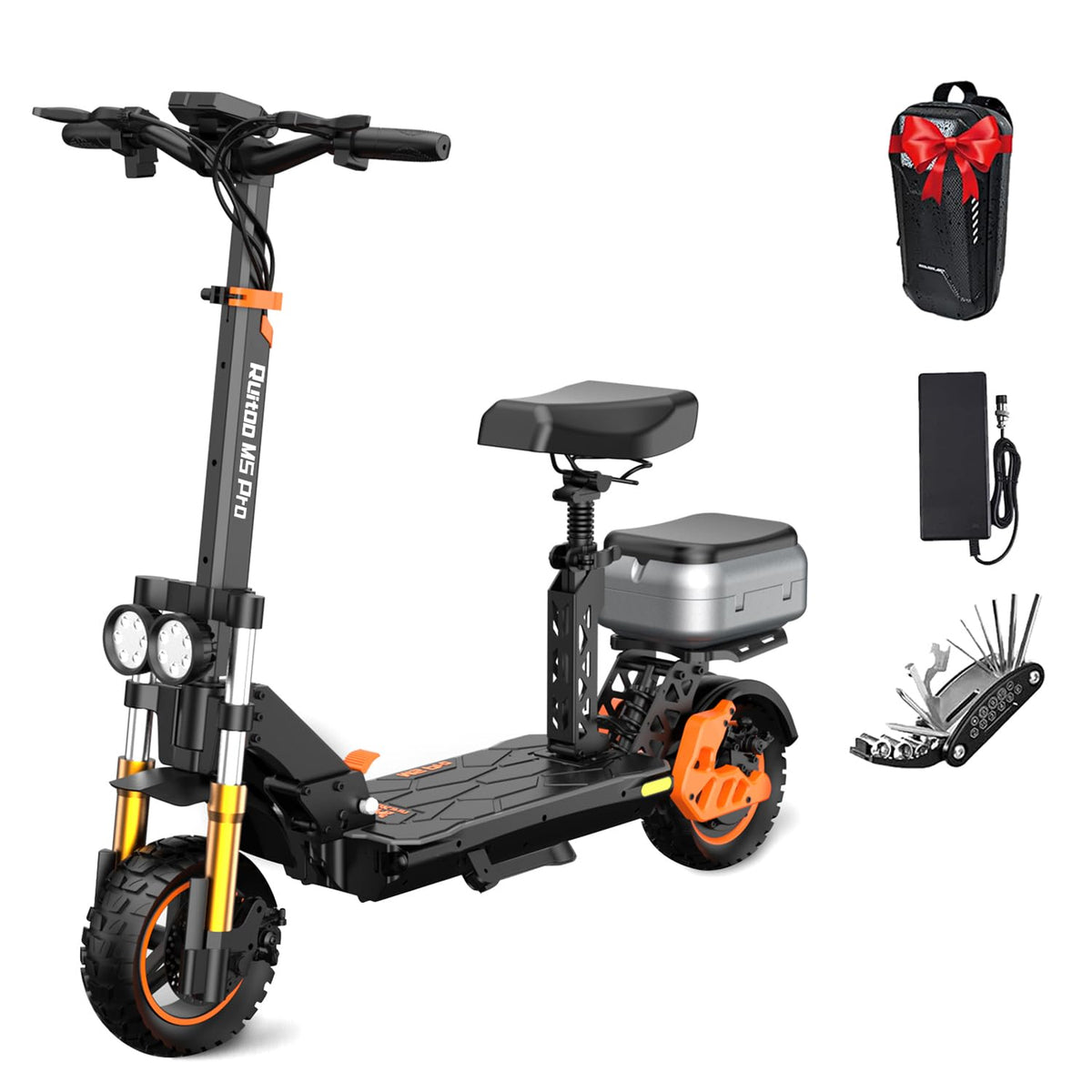1600 W 50 Miles 40 MPH 10" Off Road Tire Folding E-Scooter 48V 27AH Battery with Detachable Seat E307