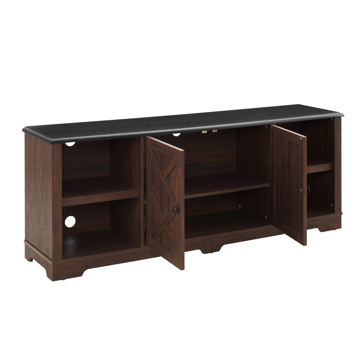 Espresso and Black TV Media Stand with Open Shelves and Closed Cabinets N398