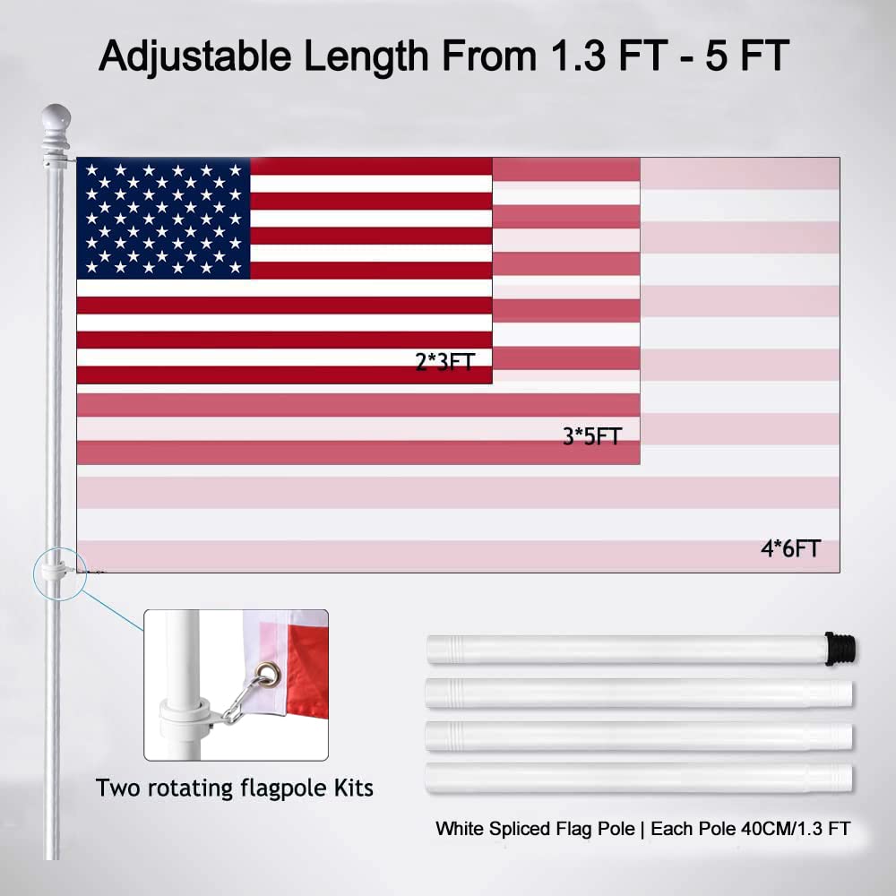 White 5 FT Stainless Steel Wall Mount Flag Pole Kit with 360° Rotating Rings M214778