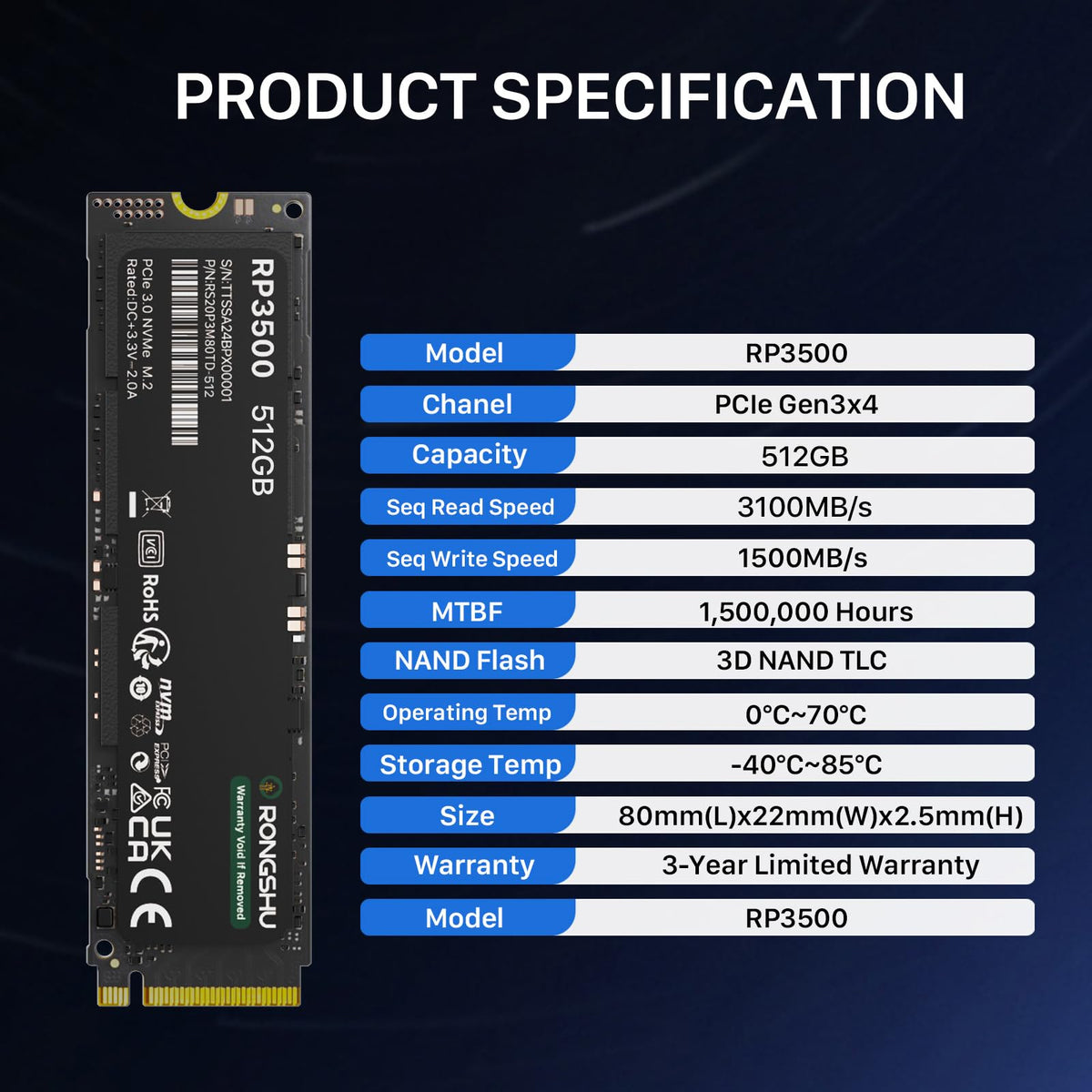 512GB NVMe M.2 PCIe Gen 3×4 Internal SSD D487