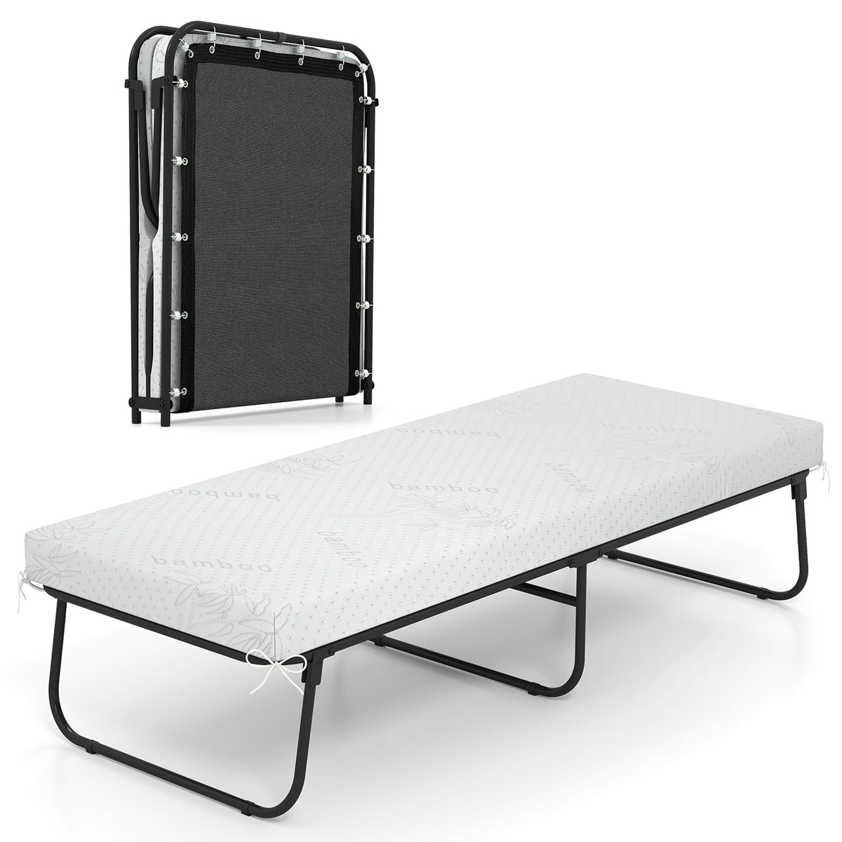 Folding Bed with Mattress Cot Size 75” x 31” Memory Foam Metal Frame C536