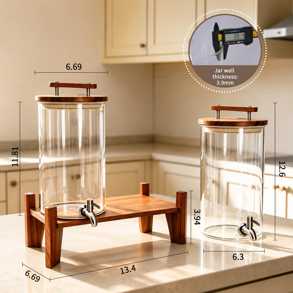 2 Pack 1.5 Gallon Glass Drink Dispensers with Stand and Lid B4980
