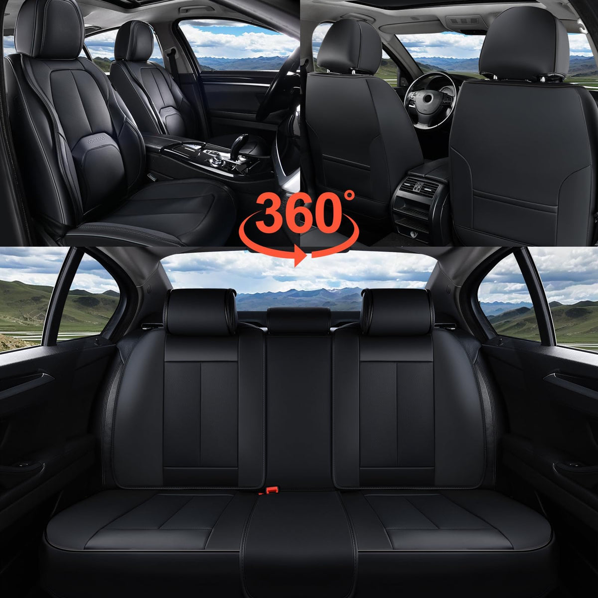 Black Leather Car Seat Covers Full Set D73582