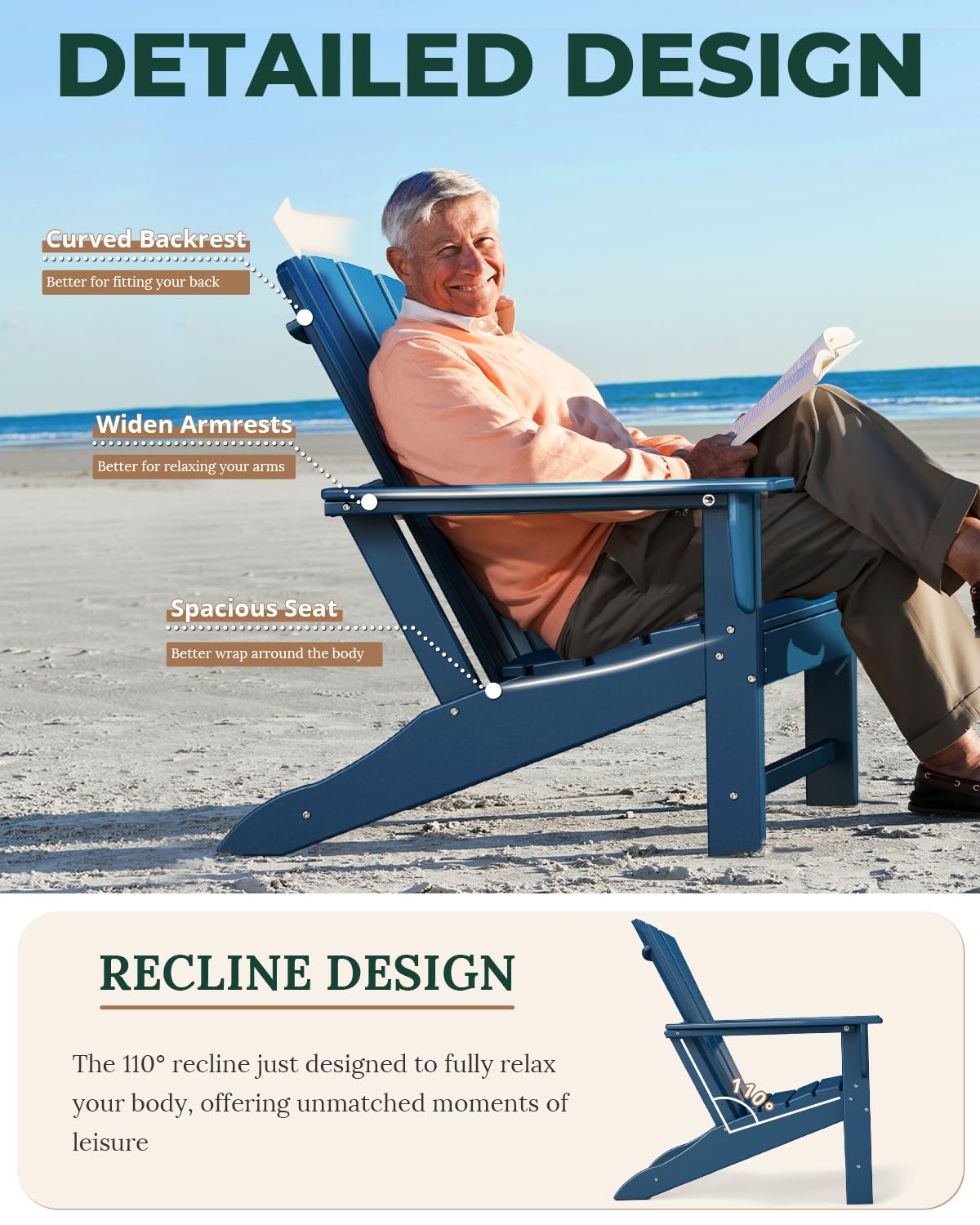 Oversized Adirondack Chairs Set of 2 Blue F610