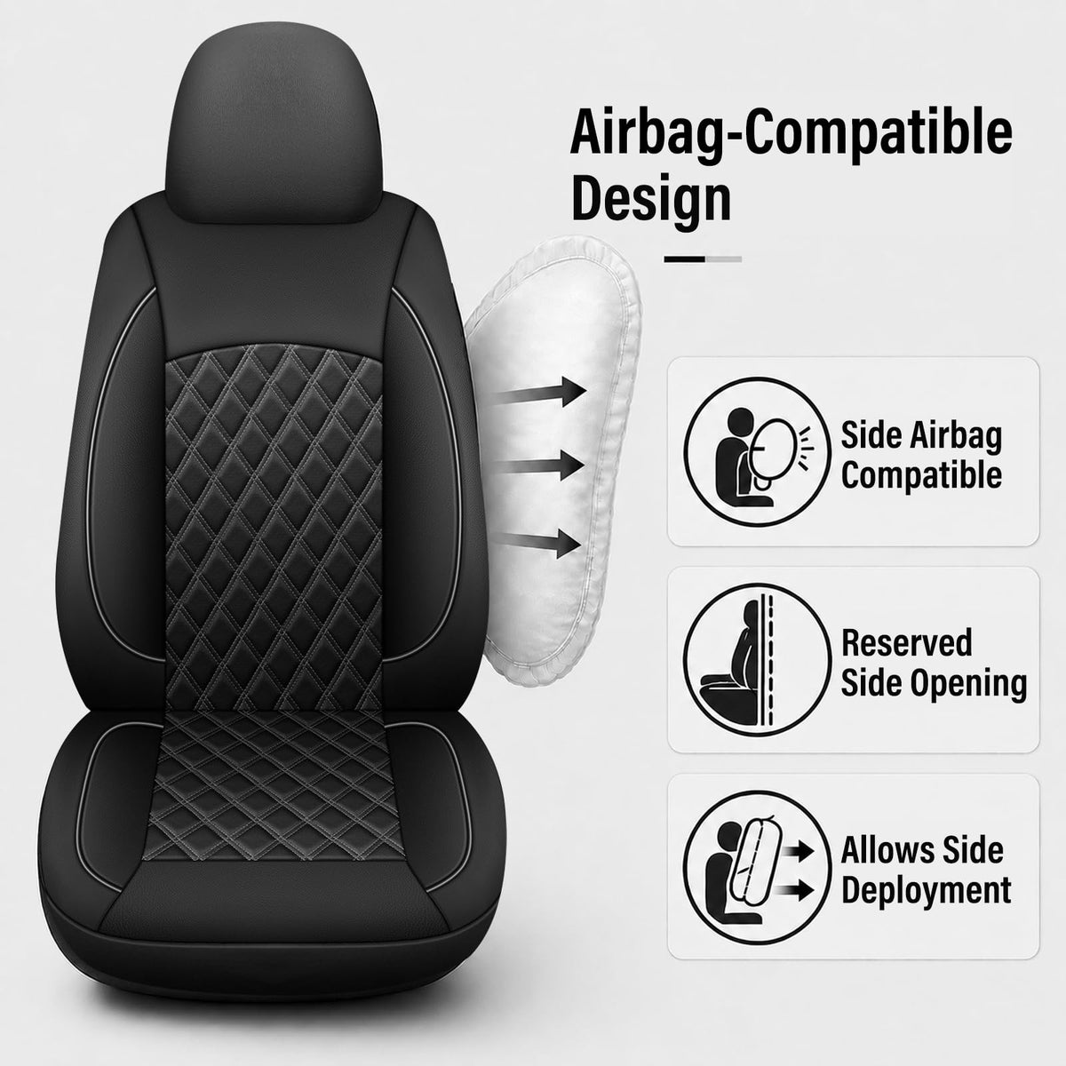 Black Nappa Leather Car Seat Covers Full Set X768079