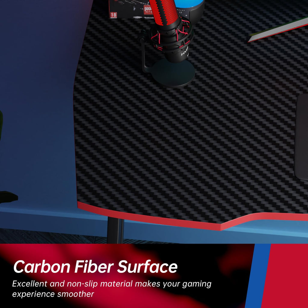 47.2 Inch Z Shaped Carbon Fiber Gaming Desk with Headphone Hook L2196