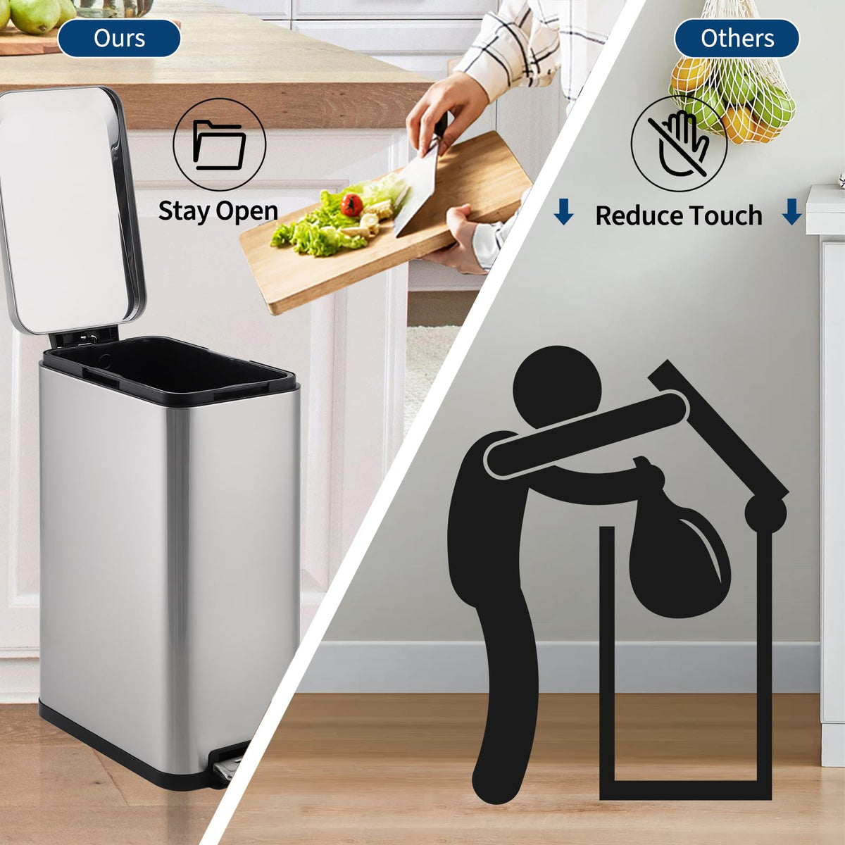50L Slim Stainless Steel Step Trash Can with Soft-Close Lid J331