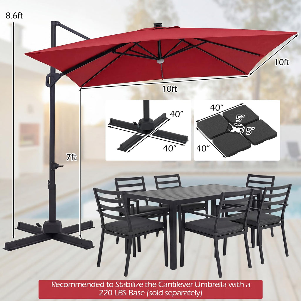 10ft Solar LED Patio Umbrella with Aluminum Pole D125623