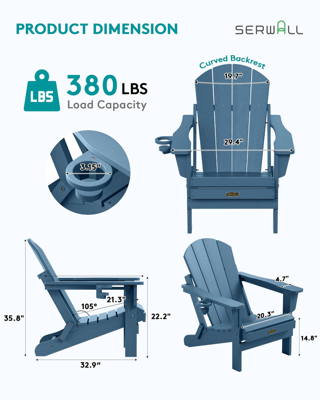 Folding Adirondack Chair Set of 2 with Cup Holder R727974