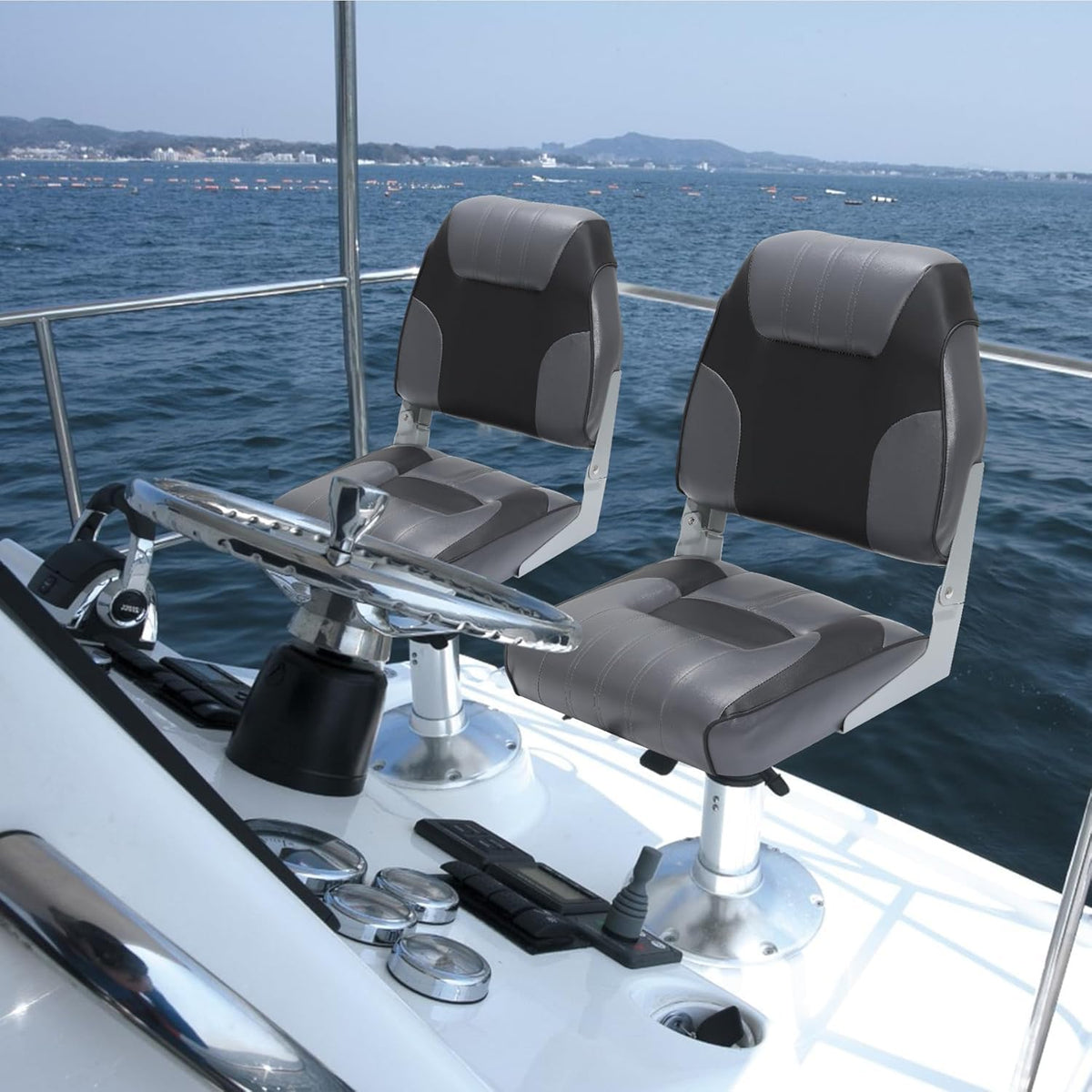 2 Pack Low Back Folding Boat Seats Black Gray W8551