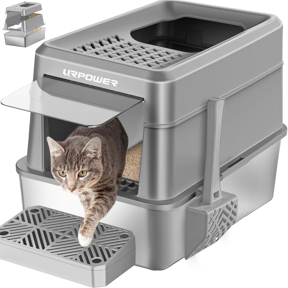 Extra Large Stainless Steel Litter Box with Lid G530